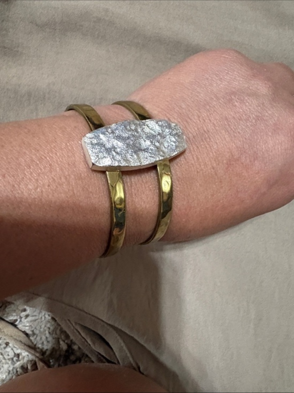 Rustic Cuff Gold-Tone Double Band Bracelet with Silver Druzy